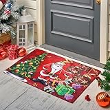 Figarge Weihnachten Teppiche rutschfest Weihnachtsteppich Weihnachtsdeko Innen Weihnachtsdruck Teppiche Badezimmer Teppich Weihnachtsmann Weihnachtsbaum Xmas Decor, 50x80cm (Rot-1)