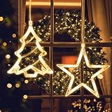 Jsdoin Stern Weihnachtsbaum Weihnachtsbeleuchtung, LED Weihnachtsdeko Fenster Lichter, Beleuchtet mit Batteriebetriebene, Timer, Lichterkette für Weihnachten Deko, Balkon, Party, Hochzeit(Warmweiß)