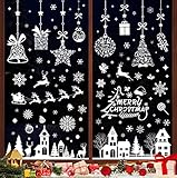 193 Stk Fensterbilder Weihnachten Selbstklebend,Weiß Fensterdeko Weihnachten Wiederverwendbar,PVC Schneeflocken Fensterdeko, fenstersticker Weihnachts mit Häuser für Winter Fenster deko Weihnachtsdeko