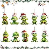 Ajuanbazha 10 Stück G-rinch Weihnachtsdeko, 2D Acryl Anhänger G-rinch Figuren Papierschneid, Schneider Werkzeug, Zum Aufhängen für Weihnachten und Festliche Anlässe
