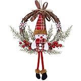 Weihnachten Deko Türkranz, 35cm Weihnachtskranz Elch Rentier Puppe Willkommensschild, Rattan-Girlanden-Kranz-Dekorationen für Wand, Haustür, Fenster, Kamin, Hochzeitsfeier (Schneemann)