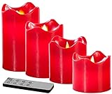 Britesta Kerzen: 4 Echtwachskerzen mit beweglicher LED-Flamme, Abgestuft, rot (LED Kerzen mit Fernbedienung)