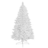 RS Trade® Weiß 180 cm ca. 602 Spitzen künstlicher weißer Weihnachtsbaum mit Metallständer, Minutenschneller Aufbau mit Klappsystem, schwer entflammbar, HXT 1015