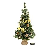 Bambelaa! Künstlicher Weihnachtsbaum Christbaum 75cm komplett geschmückt dekoriert mit Kugeln Sterne Schleifen Girlande 20er LED Lichterkette 1 Stück Batterie (versch. Farben) (Rot/Gold)