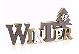 Deko Holzaufsteller Schriftzug Winter 23 x 11 cm Groß, Holz Grau Weiß Braun, Landhausstil Aufsteller Dekoschild Holzschild Winterdeko