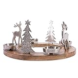 Pureday Weihnachtsdeko - Adventskranz Rentiere - Holz Metall - Braun Silber - ca. Ø 40 cm