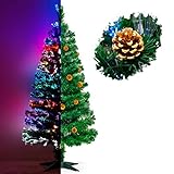 Künstlicher Glasfaser Weihnachtsbaum 150 cm mit LED Beleuchtung und echten vergoldete Zapfen Christbaum Tannenbaum