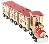 Brubaker Wiederverwendbarer Adventskalender aus Holz zum Befüllen - Rote Lokomotive mit 24 Türchen - DIY Weihnachtskalender 47.5 x 9.5 x 14 cm