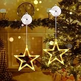 Qedertek LED Sterne Weihnachtsbeleuchtung, 10 LED Lichtervorhang Warmweiß Batteriebetriebene mit Saugnäpfe, Timer, Fenster Lichterkette Innen für Weihnachten Deko, Balkon, Party, Hochzeit (2 Stück)
