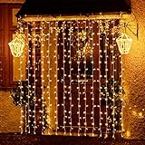 Salcar LED Lichtervorhang 3x3m IP44 Sterne Lichterkette, Lichtervorhang für Weihnachten, Partydekoration, Innenbeleuchtung, 8 Lichtprogramme (warmweiß)