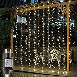 Salcar LED Lichtervorhang 3x3m IP44 Sterne Lichterkette, Lichtervorhang für Weihnachten, Partydekoration, Innenbeleuchtung, 8 Lichtprogramme (warmweiß)